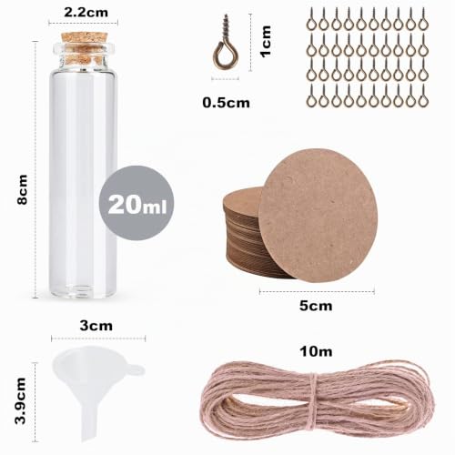 Cieex kleine Glasflasche Set mit Korken Kraftpapier Juteschnur, 40 x 20 ml – Ansicht 7