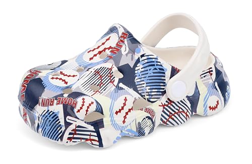 Image of INMINPIN Kids Cute Clogs Cartoon Garden Shoes Boys Girls Slides Slippers Indoor Outdoor Children Water Shower Beach Pool Sandals,Baseball White,7-8 Toddler,Kids