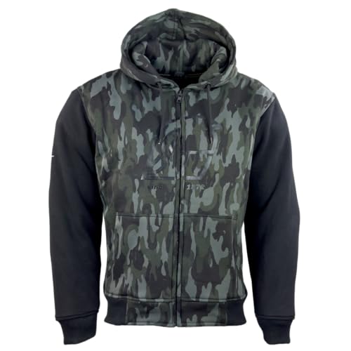 Sudadera con capucha para motocicleta con aramida y protectores, chaqueta de moto, sudadera con capucha para hombre y mujer, camuflaje negro, camuflaje/negro, L
