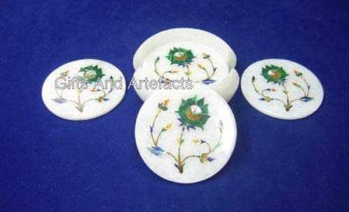 Dessous de verre en pierre malachite et marbre de cuisine rond 11,4cm