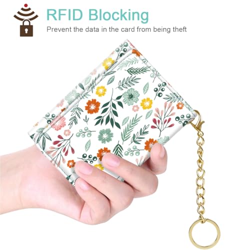 Image of Trifold Womens Wallet Small Slim RFID Blocking Card Wallet Cute Credit Card Holder Leather Mini Purse with Cash Pocket 7 Card Slots ID Window, Green Flowers