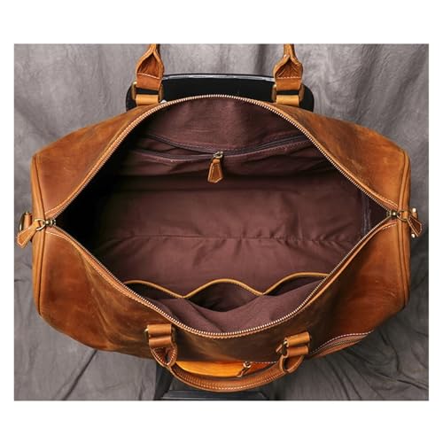 Travel Bag Men's Cowhide Travel Bag Women's Weekend Handbag Large Capacity Vintage Duffle Bag Leather Laptop Bag(Coffee Color)3