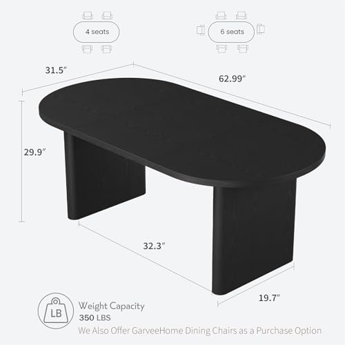 Image of GarveeHome Oval Dining Table for 6-8 People, Long Large Kitchen Table with Thick Sturdy Wooden Base, Farmhouse Dining Room Table for for Kitchen, Living Room, Office (63 inch Long,Black)