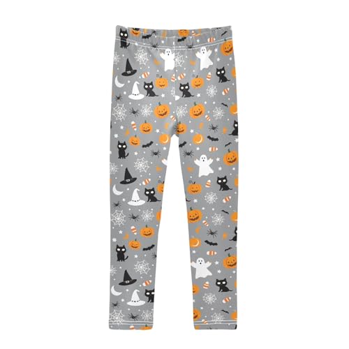 Girls Printed Leggings Yoga Pants Spider Web Cat Ghost Pumpkin Pattern for Kids in 4t to 10 Years, 4T