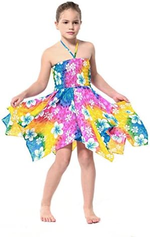 Girl Gypsy Uneven Button Hawaiian Luau Dress in Pink