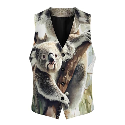 Australian Koala Watercolor Men's Formal Suit Vest for Business Formal Or Casual Dress Waistcoat Wedding4