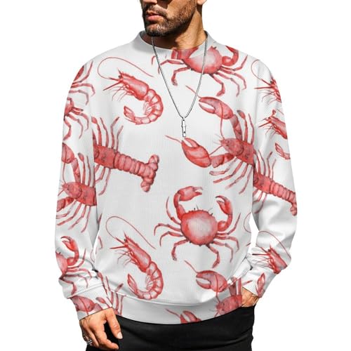 MoBlinko Mens Sweater Red Vintage Lobster Sweaters for Men Crew Neck Sweater for Men Lightweight Pullover