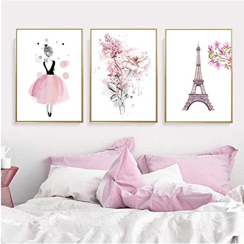 Toile Tour Eiffel déco rose pour illuminer un salon ou une chambre fille