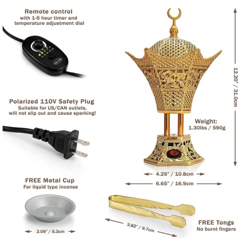 Electric Incense Burner - Oud Frankincense Resin Burner With Adjustable Timer (Gold) #TOP6
