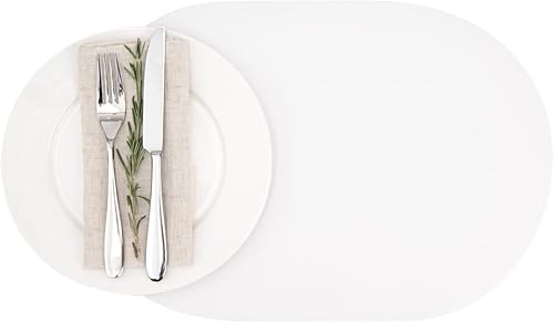 Vista 35 de Mantel individual ovalado de vinilo gris - en relieve - 16 x 12 pulgadas - caja de 6 unidades - Restaurantware