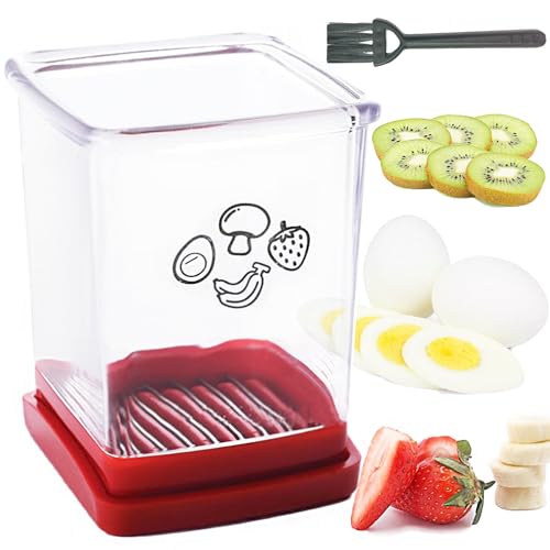 UGpine Cup Speed Slicer with Push Plate,Multifunctional Slicer Cup With Cleaning Brush*1,Egg Banana Strawberry Cutter,Portable Slicing Tool,Kitchen Gadget for Making Salad/Breakfast/Desserts, Red