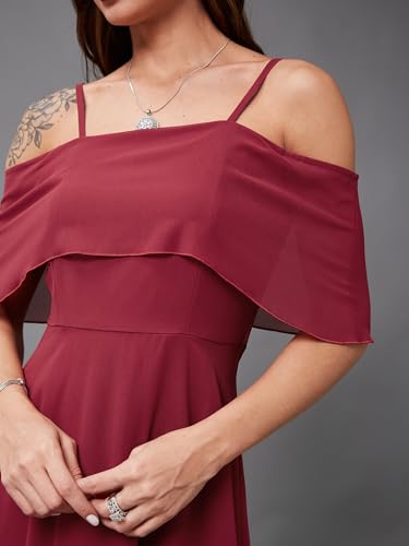 Image of Miss Chase Women's Pink Off Shoulder Midi Skater Dress