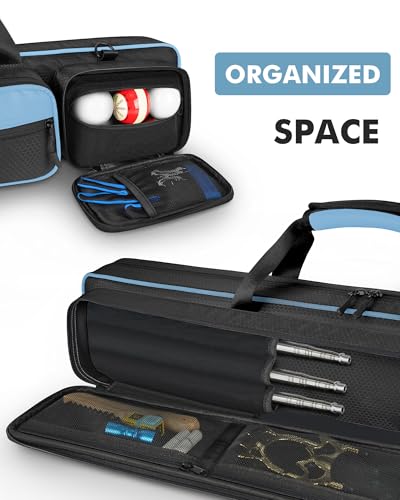 PEKREWS Billardqueue-Tasche, 4 x 5 mit Mehreren Taschen für 4 Hintern und 5 Schäfte, weich gepolsterte, stabile Pool-Queue-Tasche, Billardqueue-Rucksack mit verstellbaren Schultergurten für Damen und