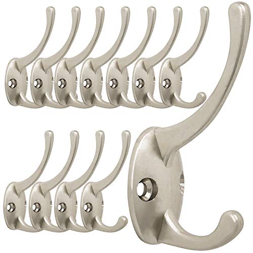 IBosins 12 Pack Silver Coat Hooks Wall Mounted with 24 Screws Retro Double Hooks Utility Silver Hooks for Coat, Scarf, Bag, Towel, Key, Cap, Cup, Hat