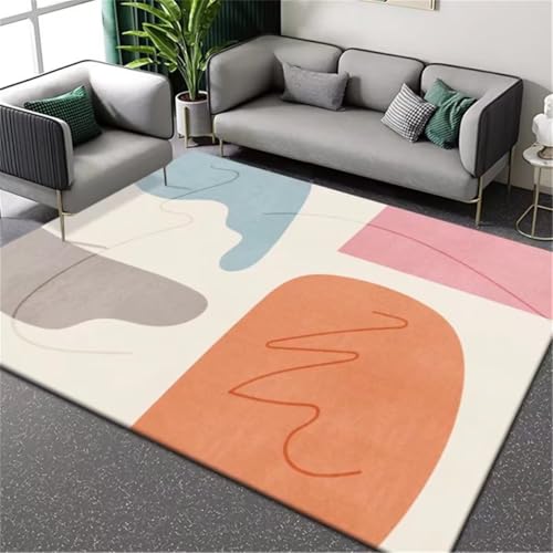 Tapis lavable extra plat beige orange 120x170cm design épuré - 2