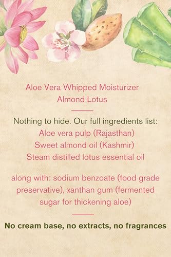 Image of The Nature Mill Aloe Vera Whipped Cream with Sweet Almond Oil & Lotus Essential Oil for Face & Body, Pure All Natural, No Cream Base, 50g