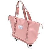 Holibanna Bolsa De Equipaje De Mano Con Ruedas Bolsa De Lona Con Ruedas De Gran Capacidad Bolsa De Lona Plegable Bolsas Para Viajes Aire Libre Color Rosa