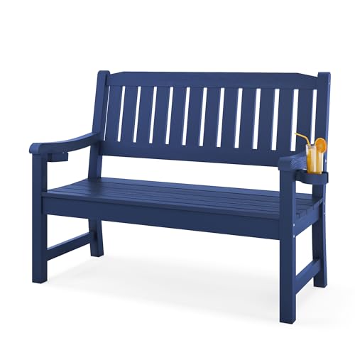 LUE BONA Outdoor Bench, 2-Person HDPS Garden Bench, Outdoor Benches Weatherproof, All-Weather Fade/Rot Resistant Patio Bench for Park, Front Porch, Backyard (Navy)