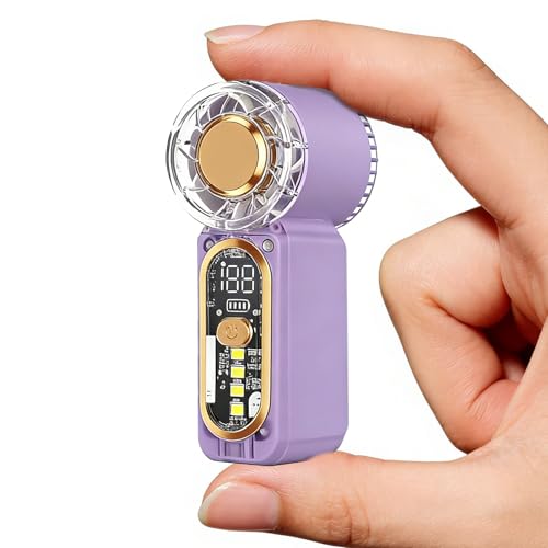 Image of Portable Handheld Mini Fan, Hand Held fans with 1-100 Speeds & Digital Display, 22000RPM Turbo Pocket Fan, USB-C Rechargeable Personal Small Fan with Emergency LED Light for Travel, Makeup, Purple