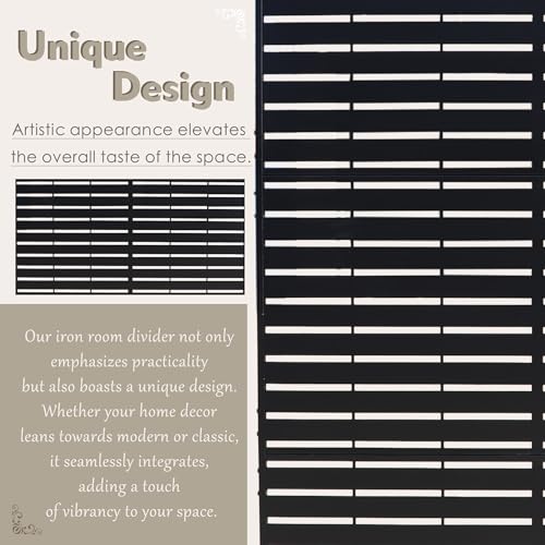 Kozyard Metal Privacy Screen 74" H x 47.2" W Decorative Outdoor Divider with Stand Panels Freestanding Screen Set for Deck Patio Balcony Garden Outdoor&Indoor(Black/Horizontal Slat) - Thumbnail 2