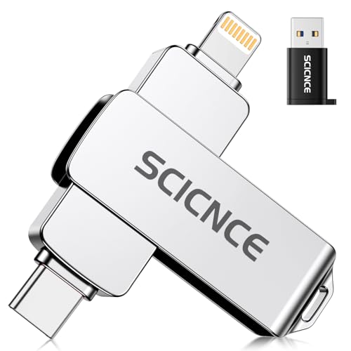 SCICNCE 512GB Flash Drive Intended for iPhone, USB Memory Photo Stick Storage for Photos Videos, Plug and Play No Application Required, Compatible with iPhone iPad Android and Computers (Metal Silver)
