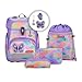 Step by Step Schulranzen-Set Cloud Flash „Butterfly Luna“ 5-teilig, rosa, Schmetterling, ergonomischer Tornister mit Reflektoren, höhenverstellbar mit Hüftgurt für Mädchen ab der 1. Klasse, 19L