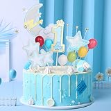 1 decoración para tartas de cumpleaños, 1 unidad, decoración para tartas, decoración de cumpleaños, primer primer cumpleaños, decoración para tartas, decoración para tartas, azul con estrellas para