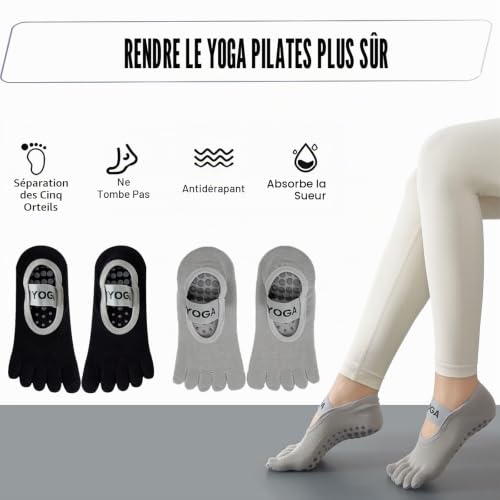 Lot de 2 Paires de Chaussettes Antidérapantes à 5 Orteils pour Femme - Chaussettes de Yoga - Pour la Danse et le Sport – vue 5