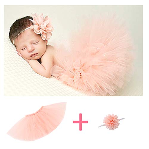 Image of Baby Photo Props Newborn Tutu Skirt with Matching Headband Baby Photography Outfit Tutu Dress for Baby Girls