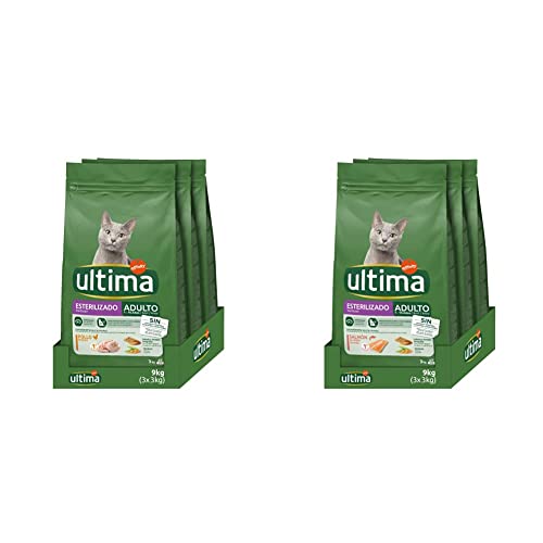 ultima Pienso para Gatos Esterilizados con Pollo - 3 x 3kg: Total 9kg & Pienso para Gatos Esterilizados con Salmon - 3 x 3kg: Total 9kg