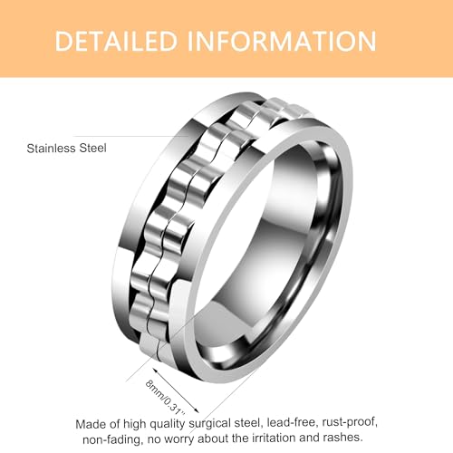Image of 8mm Gear Fidget Ring High Polish Anxiety Ring Anti Spinning Cool Stress Relieveing Rings For Men Women Wedding Band Size 6-10
