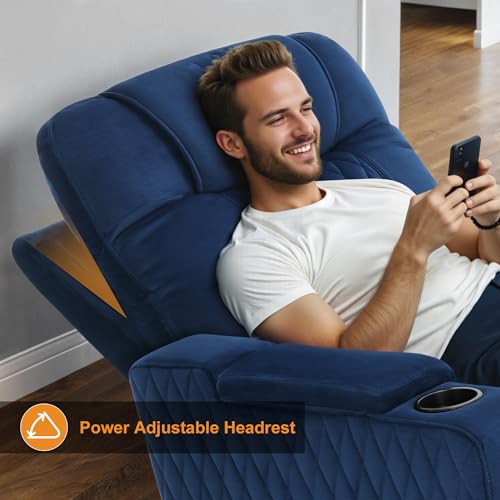 Image of MCombo Zero Gravity Oversized Power Recliner Chair for Adults with Power Headrest & LED Light, Fabric Recliner Chair for Living Room & Home Theater, USB & Type C Port, Armrest Storage HTS401