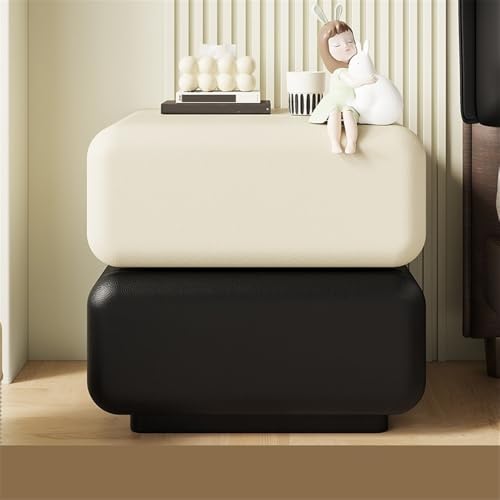 Table de chevet en bois blanc et noir avec double tiroir de rangement - 3