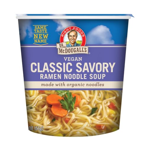 Dr. McDougall's Vegan Classic Savory Ramen Noodle Soup Cup - Organic Ramen Noodles, Non-GMO, Plant-Based Instant Soup - No Seed Oils, No Palm Oil - Just Add Water - 1.8 oz (Pack of 6)