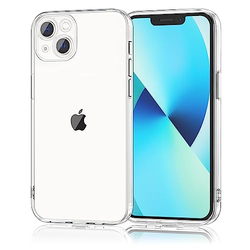 Meliya Coque Compatible pour iPhone 13 6.1”, Étui en Silicone avec Doublure en Microfibre Souple, Conception Spéciale de Bord Droit (A-Transparent)