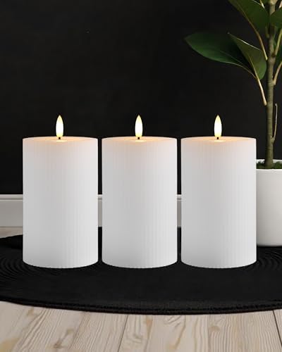 Gmnee 3"x4" White Ribbed Flameless Candles - Remote Control & Tim...