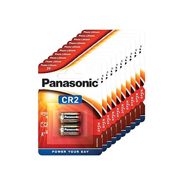 Panasonic CR2 batteria al litio cilindrica per dispositivi leggeri con elevato fabbisogno energetico come rilevatori di fumo, sistemi di allarme, proiettori, telecamere, 3V, 10 confezioni (20 pezzi)