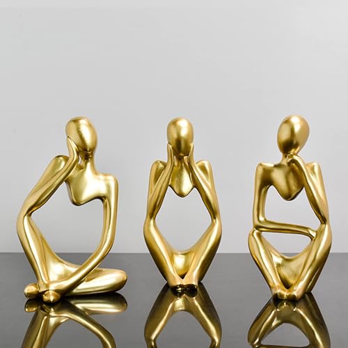 Image of Home Decor Thinker Statue Ornaments Gold Decor Abstract Art Sculpture, Golden Resin Collectible Figurines For Home Living Room Bathroom Decorative Home Accessories (A-Gold 3 Set)