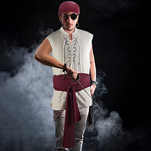 5 Pcs Adult Pirate Costume Mens Medieval Renaissance Viking Shirt Pirate Bandana Sash Belt For Halloween Cosplay Party (Small) #TOP6