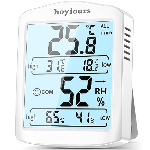 hoyiours Room Thermometer Hygrometer, Digital Indoor Temperature Monitor Humidity Meter with Large Backlight Screen for Home, Baby Room, Office, Nursery, Garden, Greenhouse, Cellar