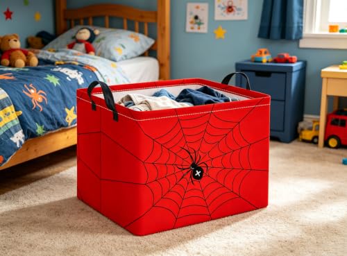 Image of Rectangular Baby Kids Storage Basket for Home Kitchen Girls Cute Toy Storage Bin Organizer Shelf Book Room Decor(Red Spider)