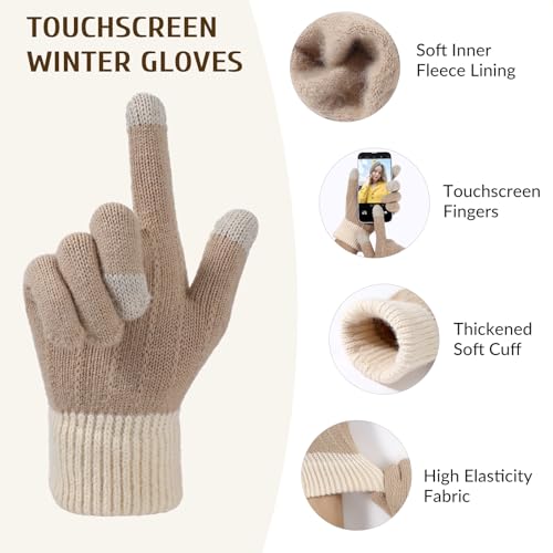 Winter Hat Beanie Long Scarf Touchscreen Gloves Set, 3Pcs Soft Thick Fleece Lined Gloves Skull Cap Scarf Set for Women Men4