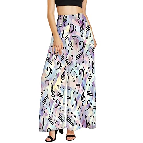 Pantalon palazzo grande taille pour femme Binienty ample à motif note de musique du XS au 6XL