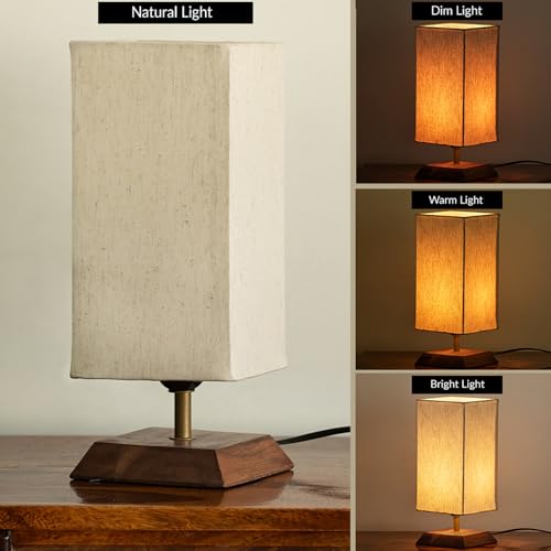 Image of ExclusiveLane 'Aura Light' Mango Wooden Table Lamp for Bedroom Living Room Home Decoration & Bedside Lamp Bed Lamps for Side Table Side Lamp for Bed Room (33 Cm, Without Bulb, Handcrafted)