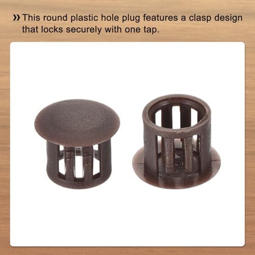 Image of MECCANIXITY 64PCS 10mm(3 /8 inch) Brown Plastic Hole Plugs, Flush Type Panel Hole Plugs Insert End Caps for Locking Hole Tubes Furniture Cabinet