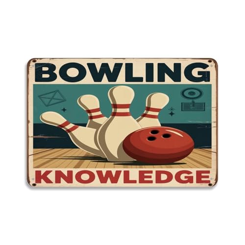 Vintage Bowling Alley Metal Sign Print Aesthetic Room Decoration for Home Bedroom Kitchen Bar Dorm Bathroom Wall Decor 8 X 12 Bowling Pins And Ball Tin Sign