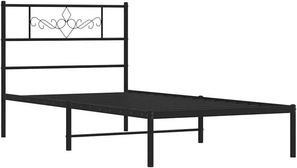Twin Bed Frame Black Powder-Coated Steel Sturdy Platform Frame with Slatted Foundation for Mattress Support, Easy Assembly, Durable Modern Minimalist Bedroom Furniture