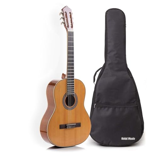 Classical Guitar with Soft Nylon Strings by Hola! Music, Full Size 39 Inch Model HG-39GLS, Natural Gloss Finish – FREE Padded Gig Bag Included