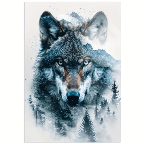 Tableau sur toile grand loup abstrait pour habiller un mur vide - 3