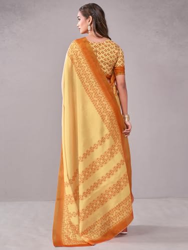 Image of Satrani Women's Silk Printed Saree with Unstitched Blouse Piece